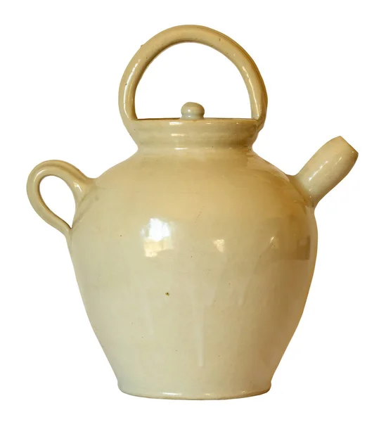 19Th Century French Yellow Glazed Ceramic Jug Water Cruche Lid — Stock Photo, Image