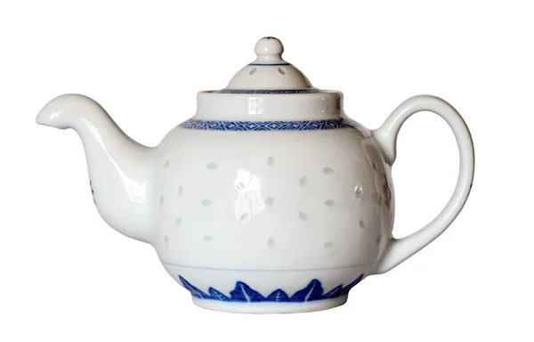 Teekanne Aus Weißem Porzellan Isoliert Auf Weißem Hintergrund — Stockfoto