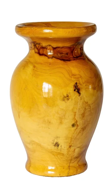 Váza Nebo Urna Lakovaném Tisovém Dřevě Izolované Bílém Pozadí — Stock fotografie
