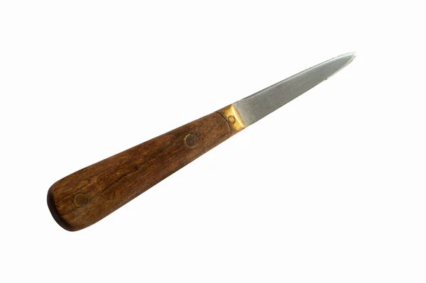 Kovový Dřevěný Ústřicový Nůž Izolovaný Bílém Pozadí — Stock fotografie