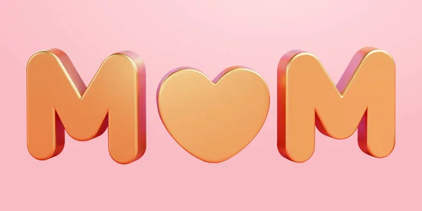 心脏形状为字母O的Mom三维可爱的金色文字设计 在粉色背景下隔离 适用于母亲节及节假日装饰 — 图库矢量图片