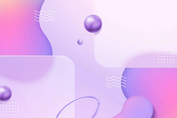 ガラス形態学長方形のプレート 幾何学的な形状のオブジェクトと光紫の背景にグラデーション流体効果 — ストックベクタ