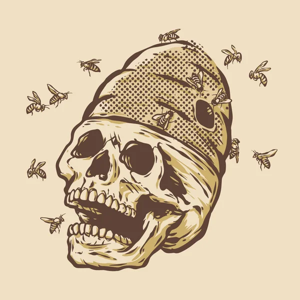 Skull Hive Bees Vector Illustration — Stock Vector