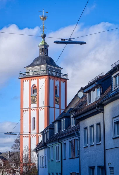 Torre Della Storica Chiesa Nikolai Nel Centro Storico Siegen — Foto Stock