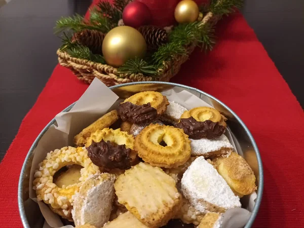 Cookie Uri Crăciun Într Cutie Prăjituri Decor Crăciun — Fotografie, imagine de stoc