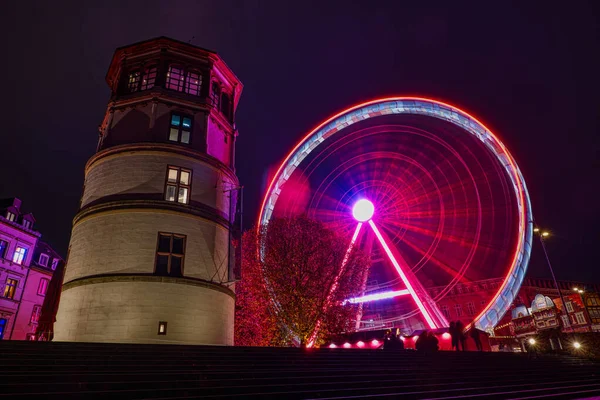 Historical Tower Ferris Wheel Christmas Market Dusseldorf — Stock Photo, Image