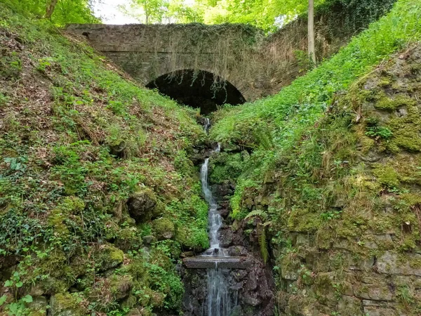 Creek Com Uma Ponte Caminho Castelo Histórico Koblenz Stolzenfels — Fotografia de Stock
