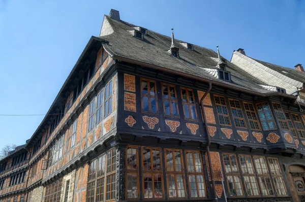 Fachada Romântica Madeira Tijolo Centro Antigo Goslar — Fotografia de Stock