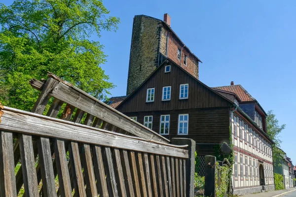 Edificio Entramado Madera Torre Medieval Weberturm Casco Antiguo Goslar — Foto de Stock