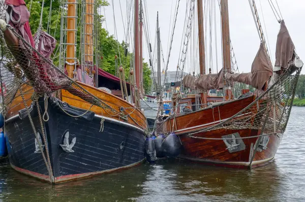 Beautiful Old Sailing Ships River Trave Lubeck — Stock Photo, Image