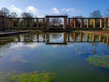 Yazın Düsseldorf 'ta bir şehir parkında gölet