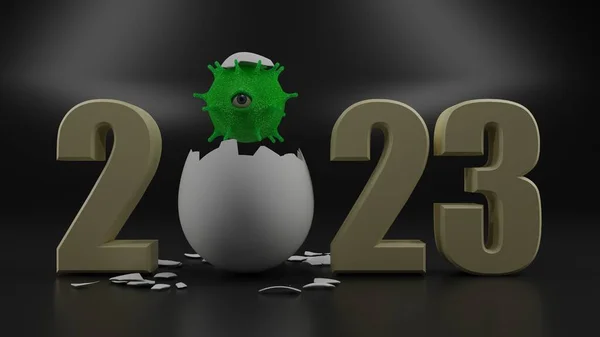 Візуалізація Новорічної Дати 2023 Яйце Замість Нуля Одноокий Монстр Вилупився — стокове фото