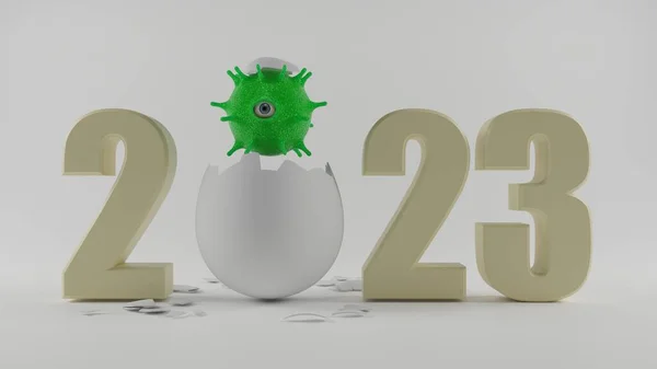 Renderização Data Ano Novo 2023 Ovo Vez Zero Monstro Olho — Fotografia de Stock