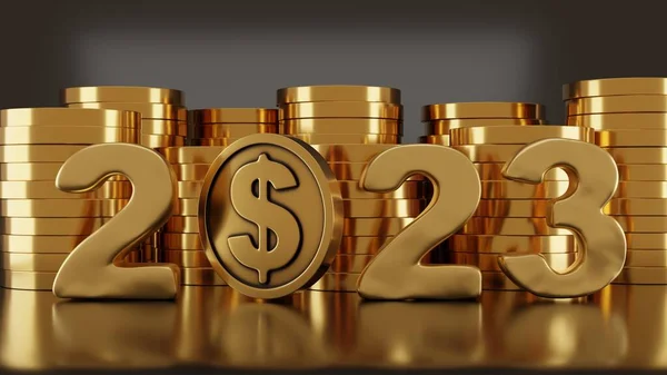 Rendering Van Een Heleboel Gouden Munten Een Gouden Dollar Datum — Stockfoto