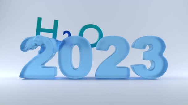 新しい年の日付の3Dアニメーション2023 2023年のテキストは 変動する水からです 水の公式はテキストの後ろに移動します 新年の曲のために — ストック動画
