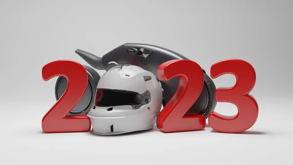 Render Tanggal 2023 Dan Sepeda Motor Futuristik Helm Olahraga Untuk Stok Foto Bebas Royalti