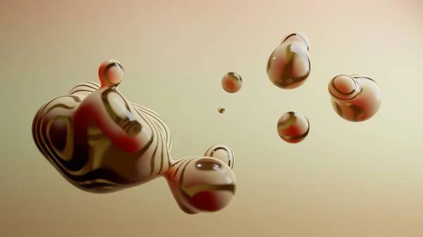 3d rendering of multiple droplets in zero gravity. Drops with bends and convolutions, translucent lines. Abstract 3d illustration for background images.