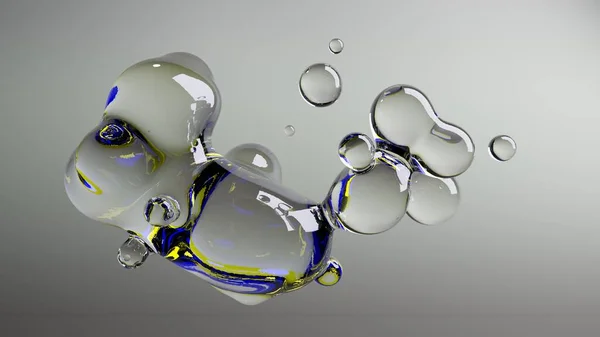 3d rendering of many water droplets in zero gravity that merge with each other. Abstract 3d image for compositions.