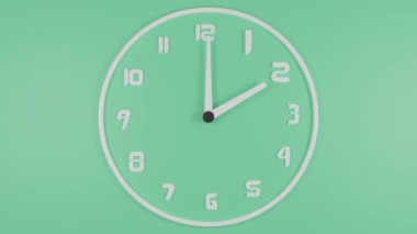 Loop 3d animation of a working mechanical clock with jumping numbers and minimalist design. The idea of the transience of time, an abstract composition with minimal design.