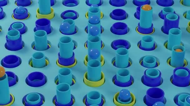 循环3D动画的抽象背景下的许多管子和飞球 3D背景 元素的协调运动 粒子的有序运动 — 图库视频影像