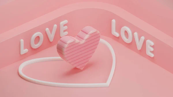 3d rendering of a loving heart consisting of many pink segments. The idea of joining in the union of love and fidelity. Romantic illustration for postcards. Valentine\'s Day