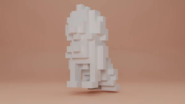 Візуалізація Скульптури Сидячого Лева Статуя Зроблена Багатьох Великих Пікселів Кубиків — стокове фото