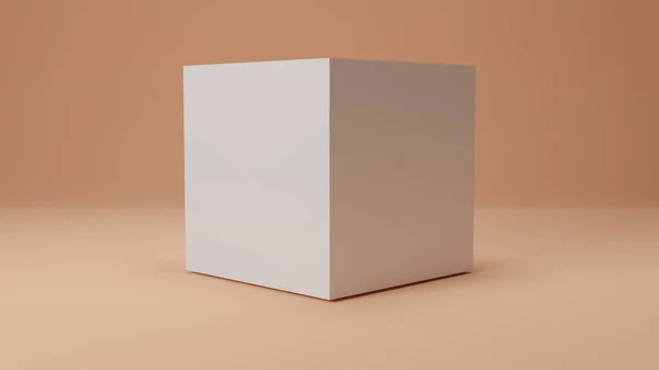 ピンクのスタジオで白い立方体の3Dレンダリング 正確さと理想主義の抽象的なアイデア 完璧で厳密だが孤独だ — ストック写真