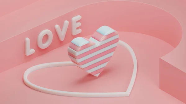 3d rendering of a loving heart consisting of many white and pink segments. The idea of joining in the union of love and fidelity. Valentine\'s Day