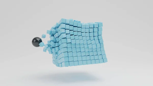 Візуалізація Масиву Синіх Кубів Зібраних Великий Куб Чорна Сфера Ядро — стокове фото