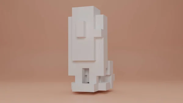 3d rendering of a lion statue made of many small cubes. Sculpture in pixels. The idea of digital art and design. NFT. The king of animals made of cubes. Children\'s designer.