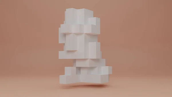 雕塑的三维渲染一只坐着的狮子 雕像由许多大像素 立方体制成的雕像图像中的识别 数字3D艺术 Nft技术 低多重性建模的理念 — 图库照片