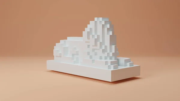 3D渲染埃及狮身人面像从各种小立方体 现代数字艺术的理念 Nft 虚拟雕塑 粉红背景上的白色狮身人面像 — 图库照片