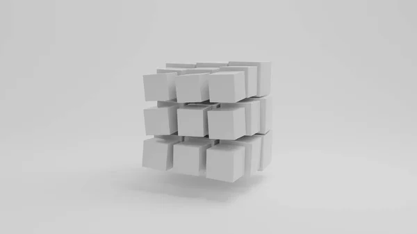 Відображення Набору Багатьох Білих Кубиків Білій Поверхні Кубики Різного Розміру — стокове фото
