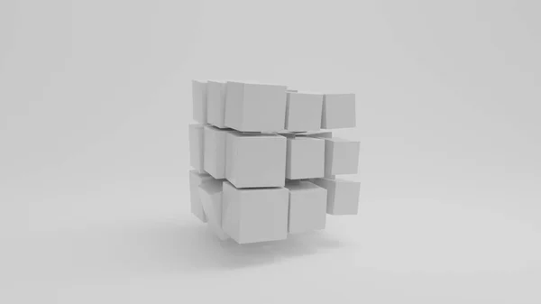 Відображення Набору Багатьох Білих Кубиків Білій Поверхні Кубики Різного Розміру — стокове фото