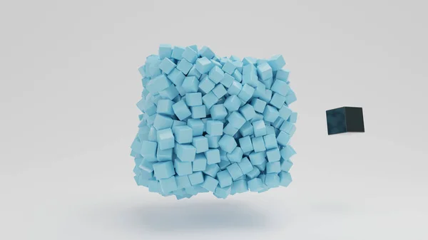 Representación Una Matriz Muchas Bolas Azules Diferentes Diámetros Junto Cubo — Foto de Stock