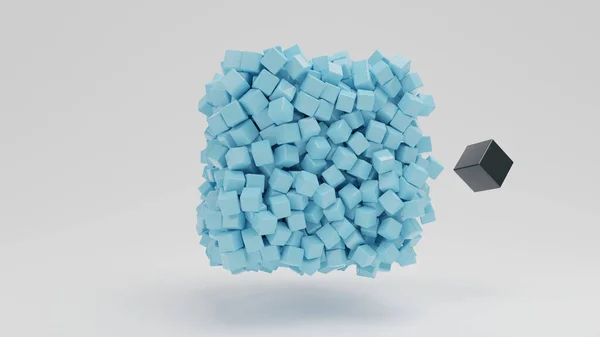 Rendu Tableau Nombreuses Boules Bleues Différents Diamètres Côté Cube Noir — Photo