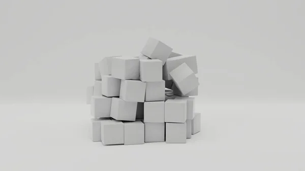 Визуализация Случайной Кучи Белых Кубиков Разных Размеров Белой Поверхности Идея — стоковое фото