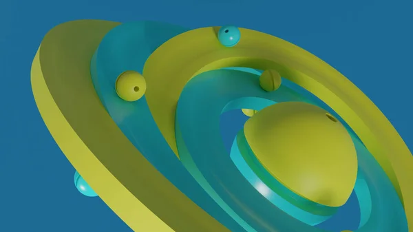 Tolkning Abstrakt Modell Geometrisk Abstraktion Sfärer Och Ringar Ett Kaotiskt — Stockfoto
