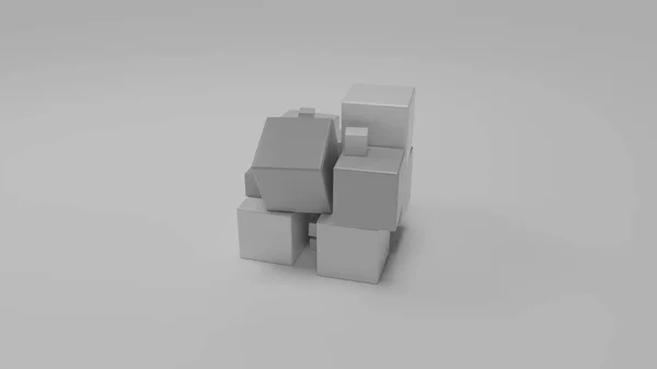 Prestação Conjunto Cubos Monocromáticos Uma Superfície Branca Cubos Uma Faixa — Fotografia de Stock