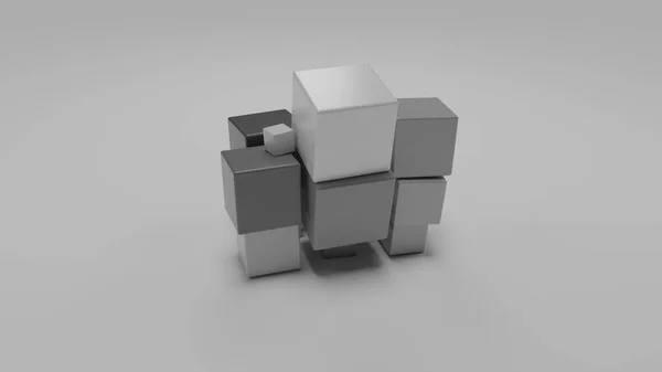 Prestação Conjunto Cubos Monocromáticos Uma Superfície Branca Cubos Uma Faixa — Fotografia de Stock