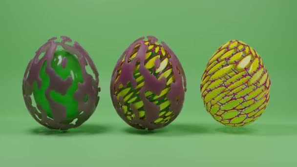 Paskalya Yumurtasının Boyutlu Animasyonu Soyut Tasarım Yumurtaları Bal Peteği Şeffaf — Stok video