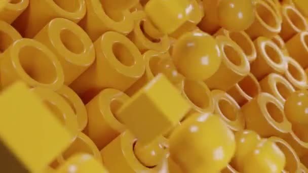 Pętla Animacja Abstrakcyjnego Tła Wielu Żółtych Rurek Latających Kulek Kule — Wideo stockowe