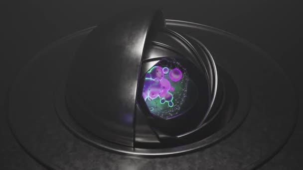 Loop Animation Metal Hemispheres Which Plasma Droplets Move Merge Each — Stock Video