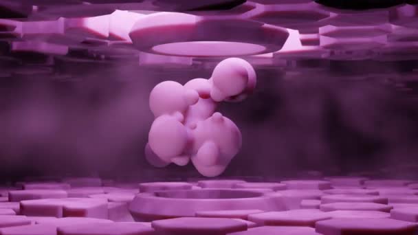 回圈3D动画的未来背景下 许多六边形和粉色下降零重力 运动中的下降 合并和瓦解 漂亮的未来设计 摘要背景 — 图库视频影像