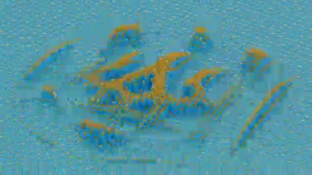 3D动画背景来自各种黄蓝色立方体 立方体被拉伸 表面得到缓解 乌克兰小国徽图案的出现 — 图库视频影像