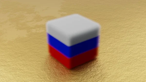3d rendering.  A cube of smoke with the texture of the flag of Russia. On a golden surface.