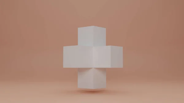 3D渲染 一个三维数学加符号 立方体的交叉口 一个方块做的十字架数字艺术 Nft — 图库照片