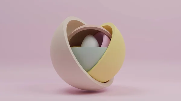 3Dレンダリング ピンクの背景にエレガントなクリーム半球 白い卵が中に隠れている 3Dイラスト — ストック写真