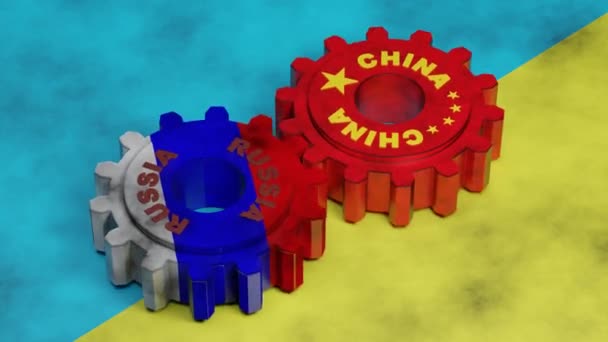 Loop Animação Interação Duas Engrenagens China Rússia Trabalho Coalizão Formação — Vídeo de Stock