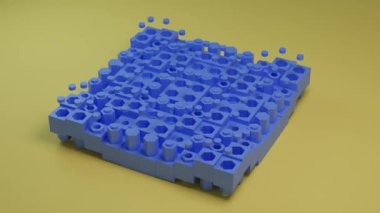 Bir dizi küpün ve diğer geometrik şekillerin karşılıklı hareket eden üç boyutlu animasyonunu çalıştır. Nesnelerin dalga benzeri bir yer değiştirmesi vardır. Soyut hareket tasarımı.